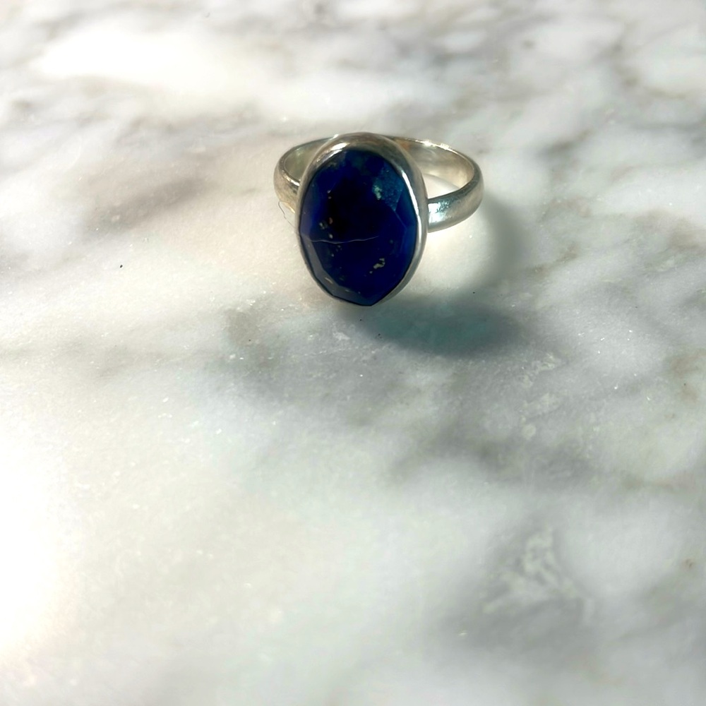 Large lapis lazuli gemstone ring in size 6.25 sterling silver